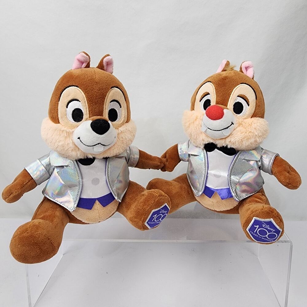 Disney 100 Silver Tuxs Chip n‘ Dale Plush 2 8" Soft Clean Tush Tags Removed